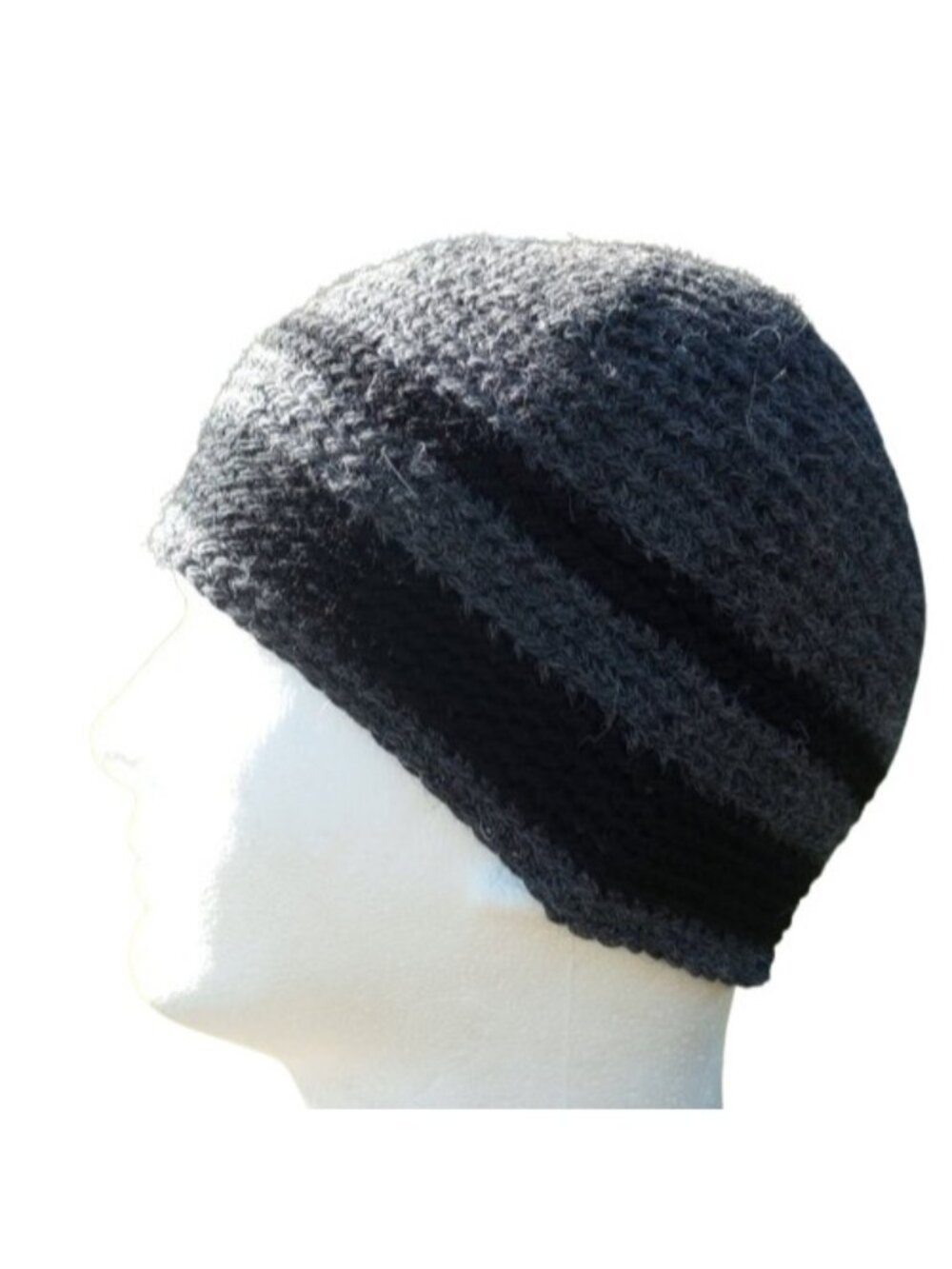 Men's Beanie Alpaca Hat Handmade Wool Cap Crochet Slouch Hiking Skiing Gray
